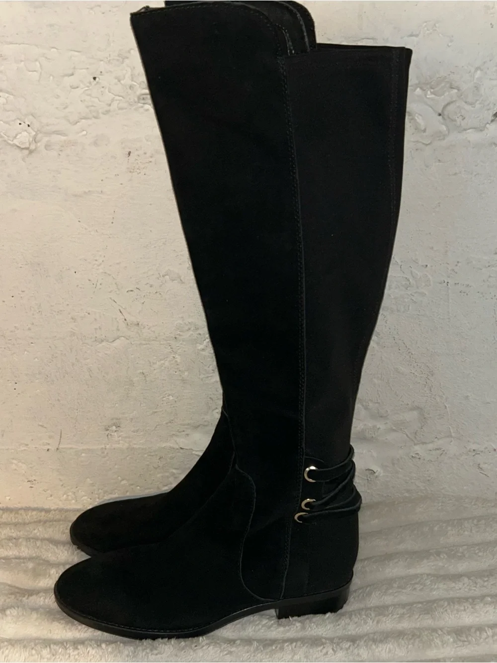 Black Leather Riding Boots Vince Camuto Pauletta 6.5 Knee High Equestrian Moto